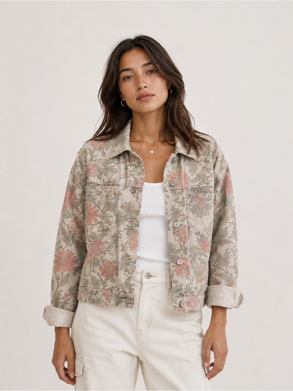 🎉LAST PIECE🎉Free People‎ Opal Swing Denim Jacket in Ivory Combo(Price is firm)